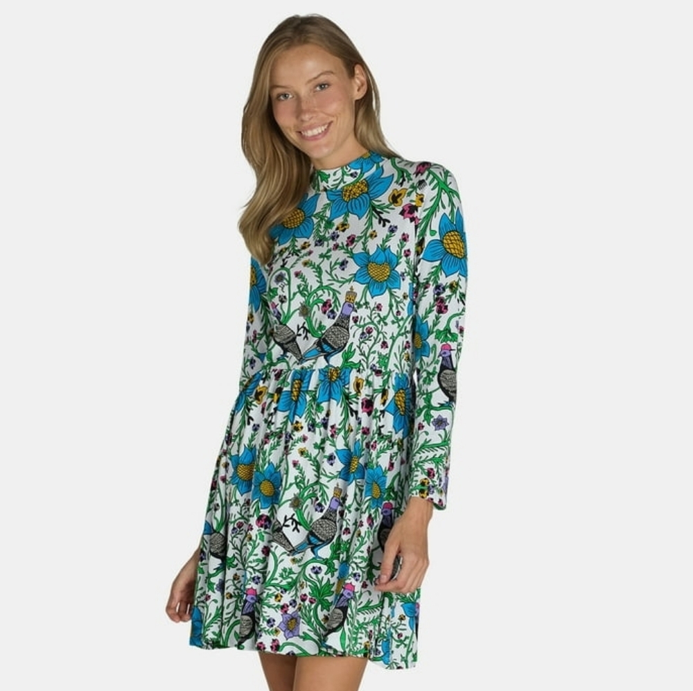 Roberto Lugo Pigeon Print Mini Dress MEDIUM NEW, OUT OF STOCK